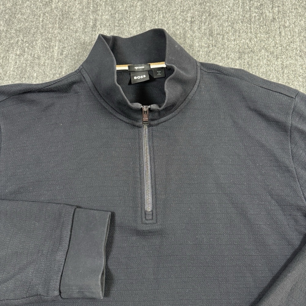 BOSS Hugo Boss Mens XXL Black Mercerized Cotton Quarter Zip Pullover Sweater